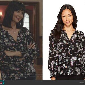 Rebecca Taylor Jewel Paisley Floral Long Sleeve Black Silk Blouse Top